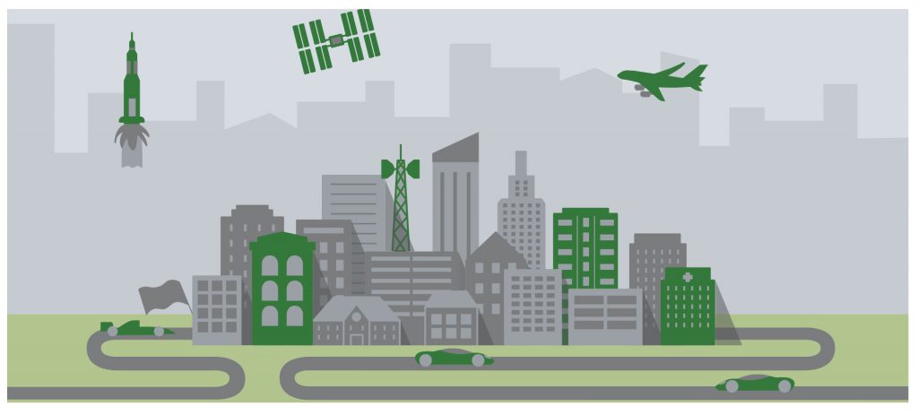 illustrazione pcb città verde grigia